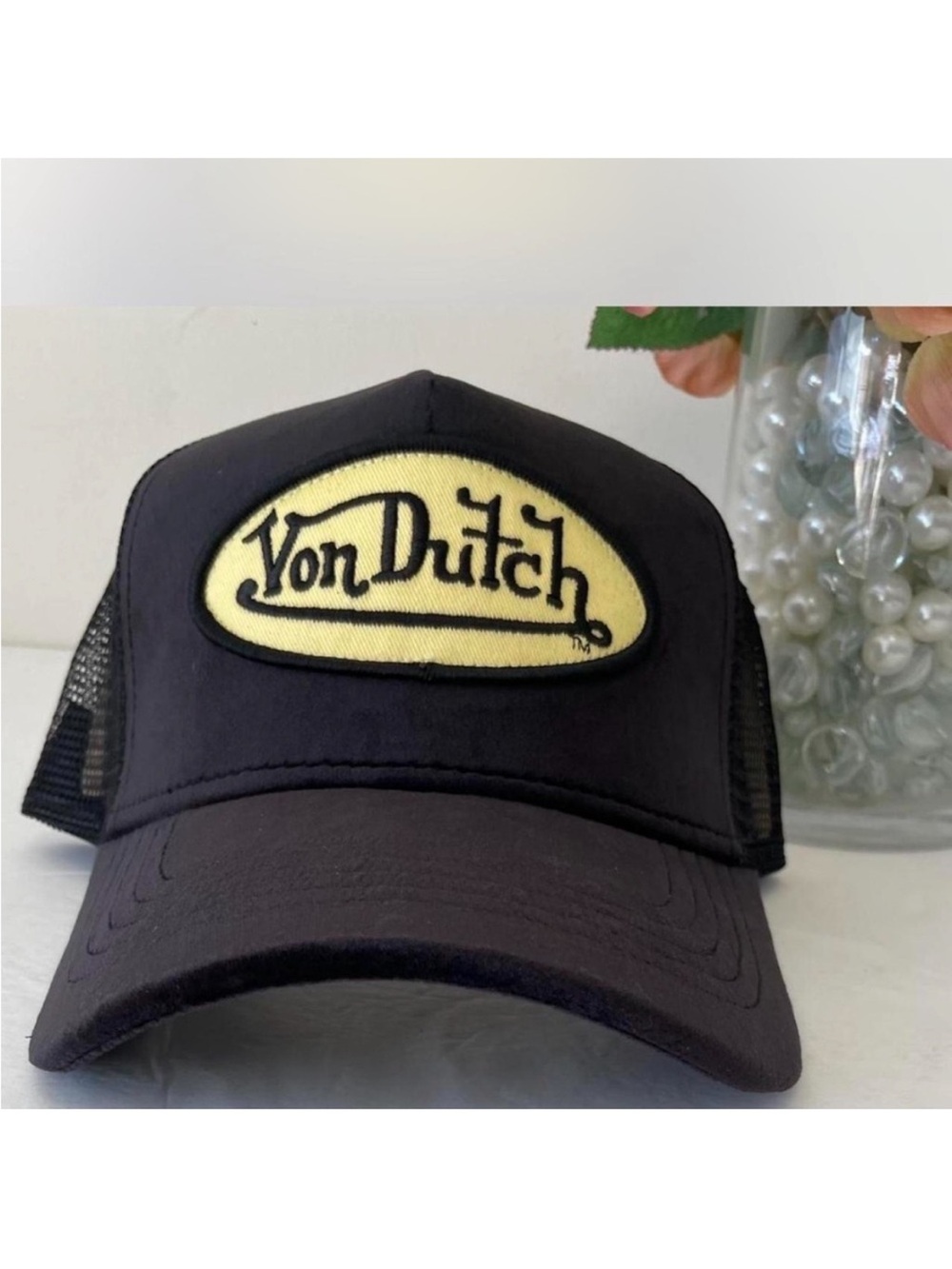 Von Dutch  NWT Black velvet trucker hatwith Yellow Logo Patch